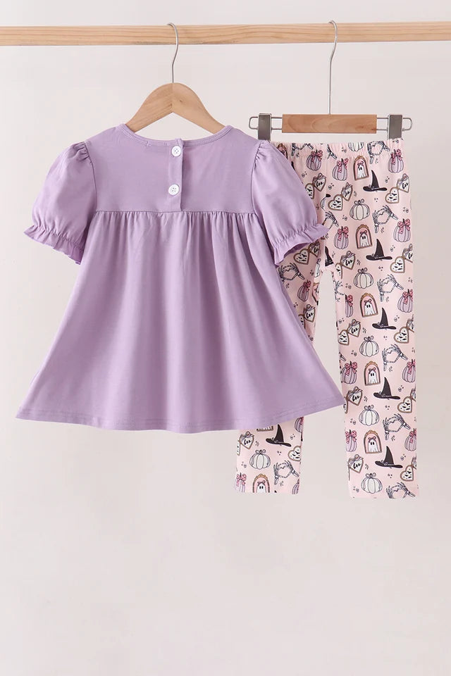Abby & Evie Purple Spooky Embroidery Pants Set MC604285