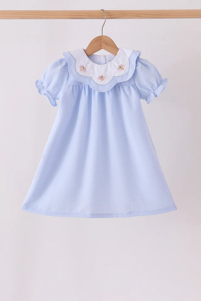 Abby & Evie Premium Blue Turkey Embroidery Checkered Dress MQ604041