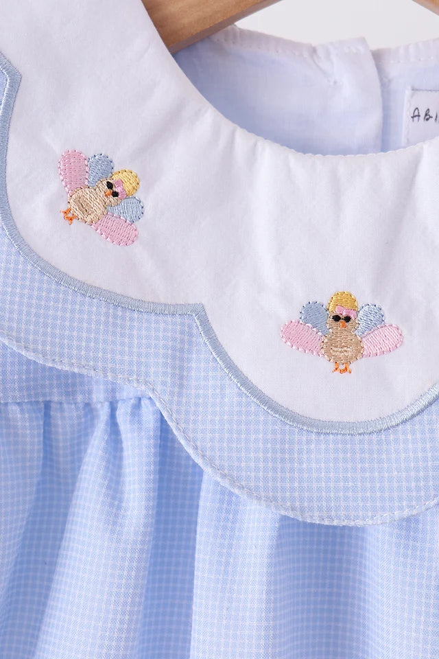 Abby & Evie Premium Blue Turkey Embroidery Checkered Dress MQ604041