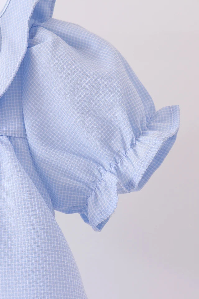 Abby & Evie Premium Blue Turkey Embroidery Checkered Dress MQ604041