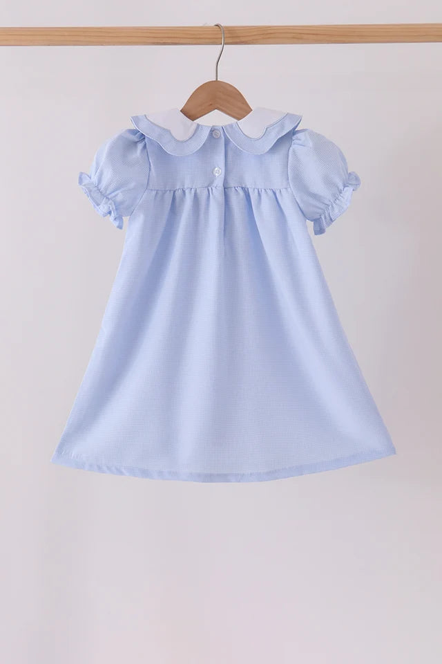 Abby & Evie Premium Blue Turkey Embroidery Checkered Dress MQ604041
