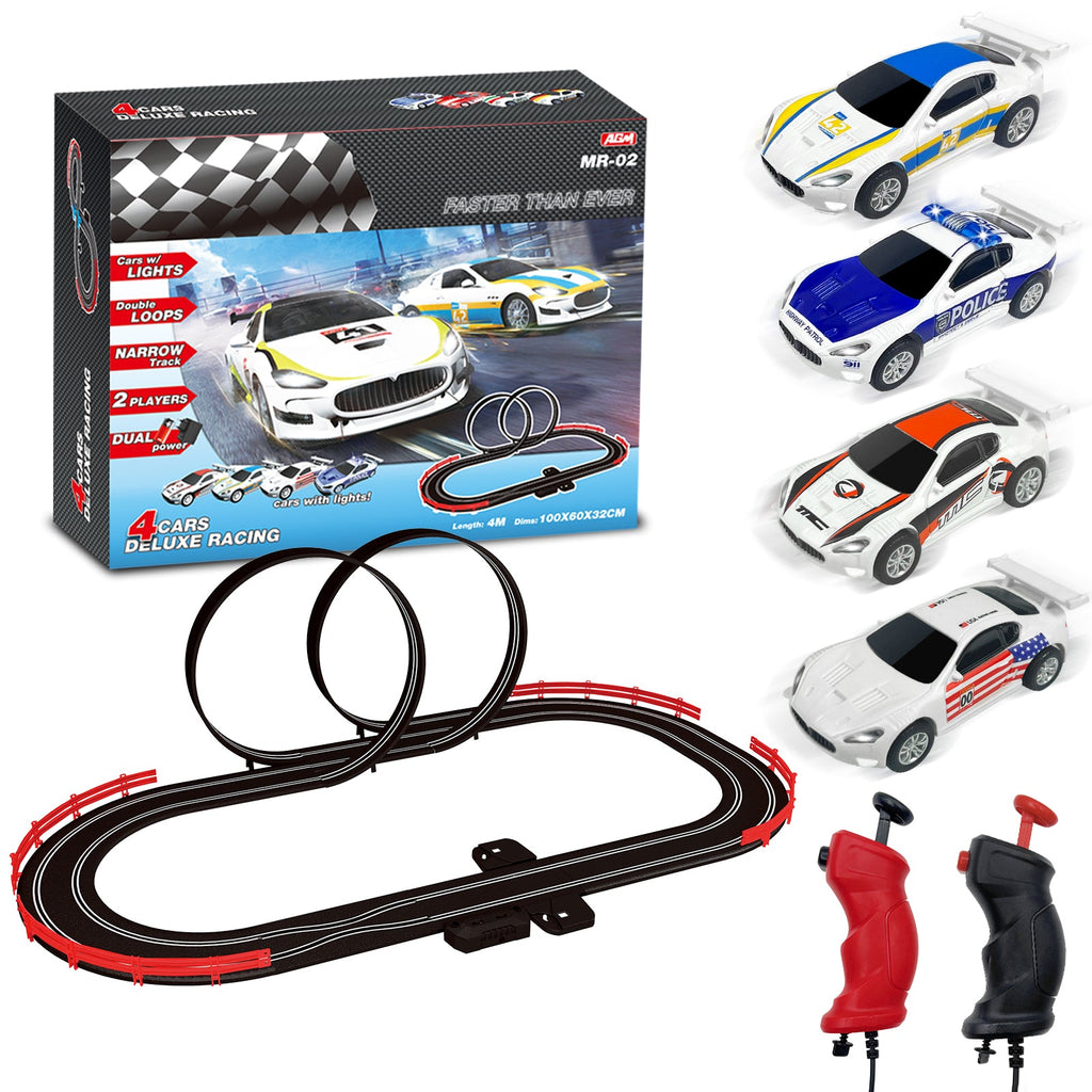 AGM MASTECH MR-02 Slot Car Racing Set – Deluxe Electric Race Track with 4 Cars & Dual Controllers