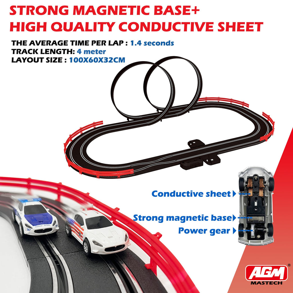 AGM MASTECH MR-02 Slot Car Racing Set – Deluxe Electric Race Track with 4 Cars & Dual Controllers
