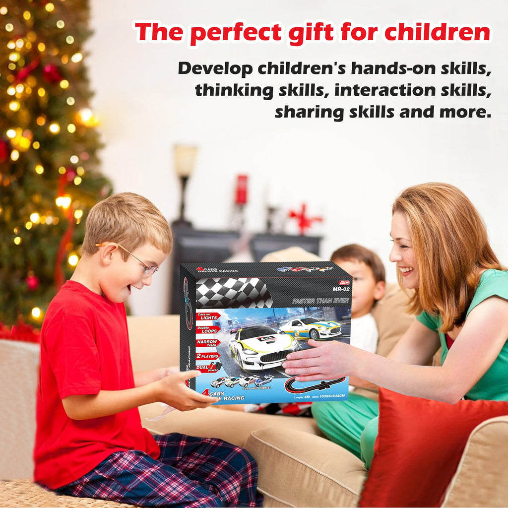 AGM MASTECH MR-02 Slot Car Racing Set – Deluxe Electric Race Track with 4 Cars & Dual Controllers