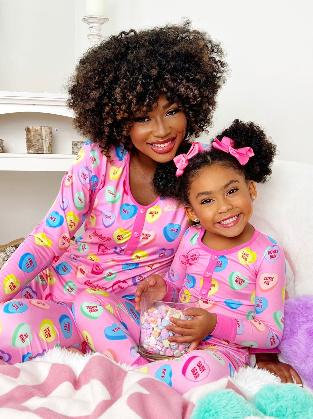 Mia Belle Girls Sweethearts x Mia Belle Mommy and Me UR SWEET Pink Pajamas SpadezStore