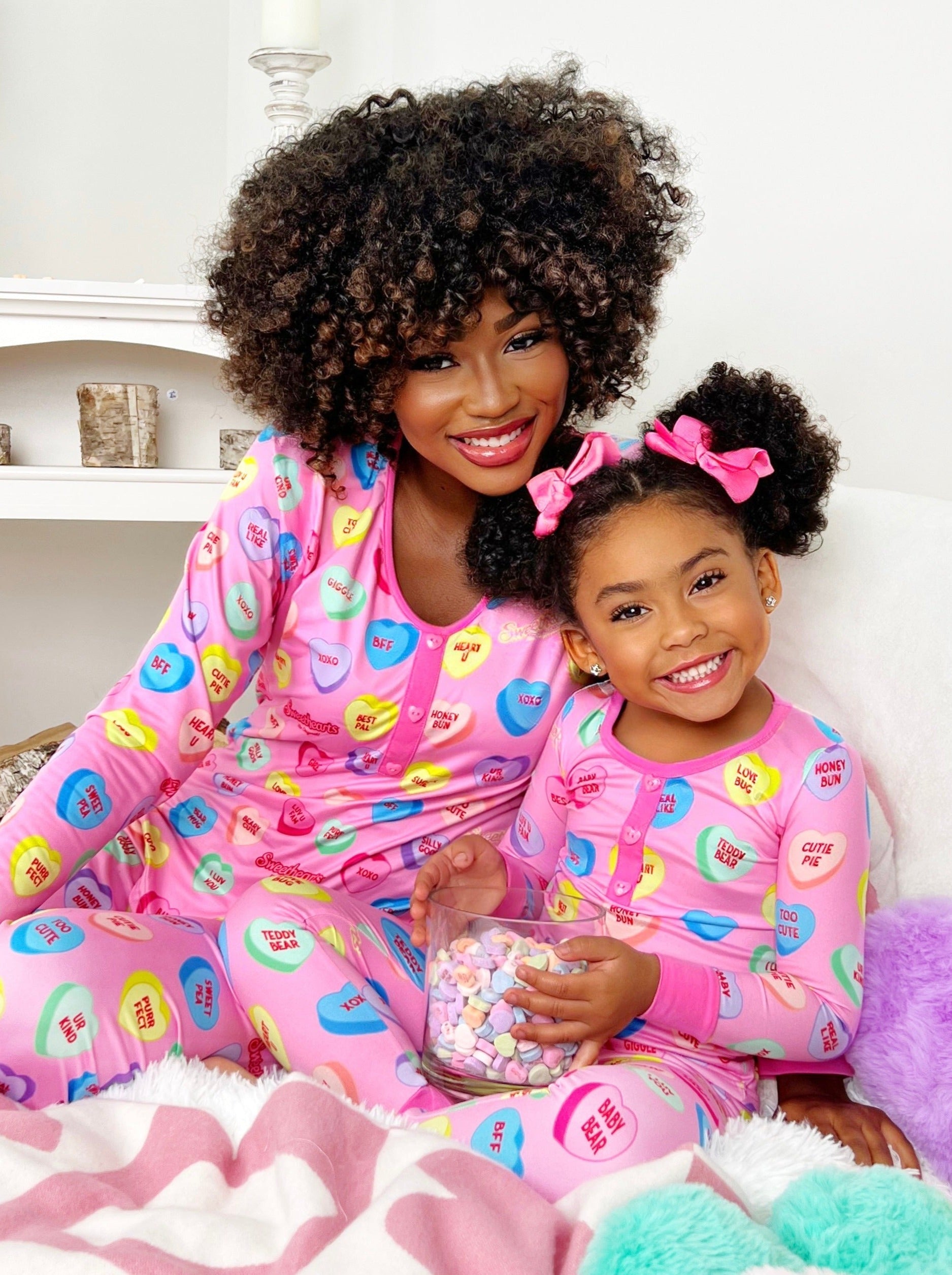 Mia Belle Girls Sweethearts x Mia Belle Mommy and Me UR SWEET Pink Pajamas SpadezStore