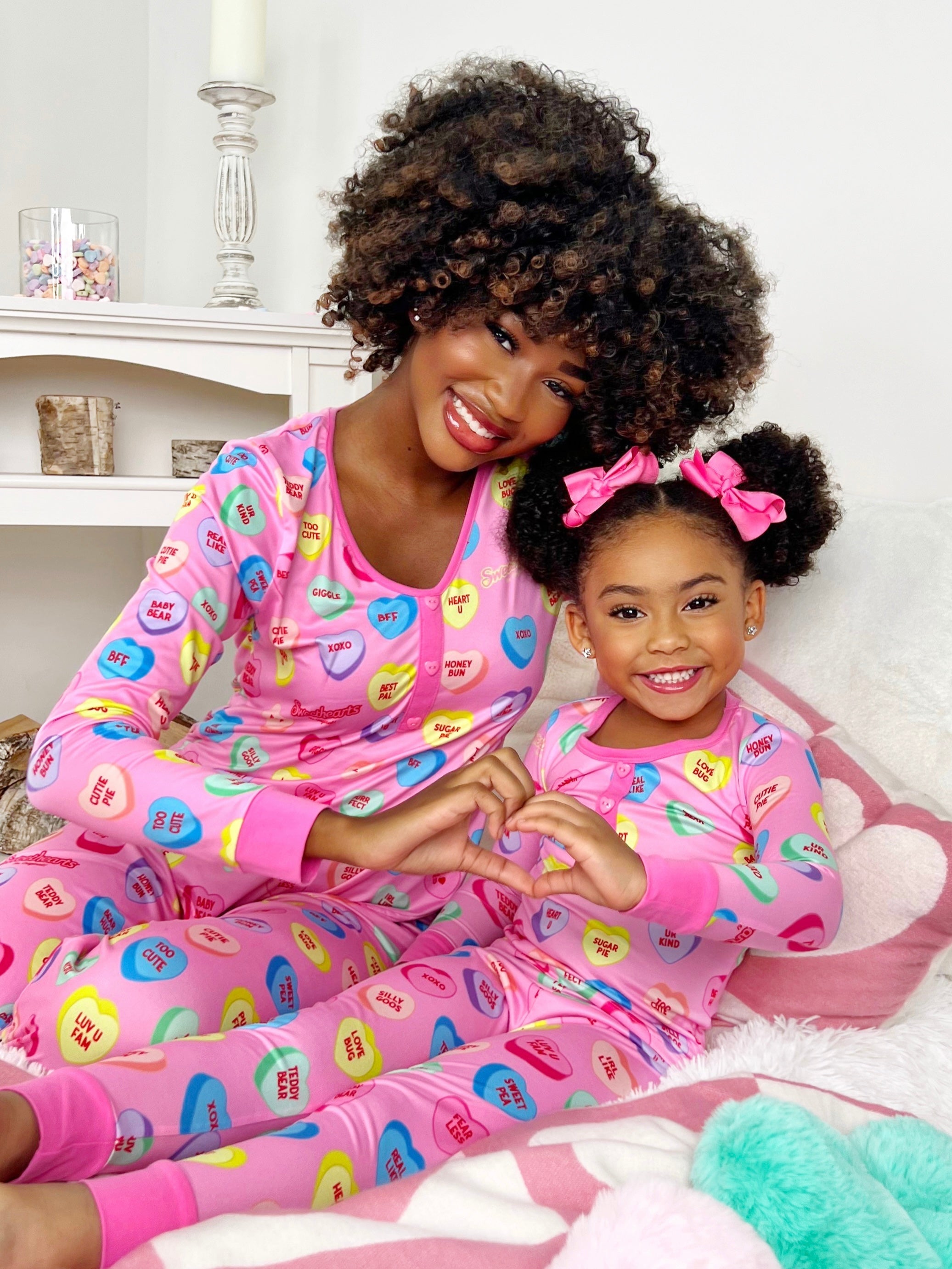 Mia Belle Girls Sweethearts x Mia Belle Mommy and Me UR SWEET Pink Pajamas SpadezStore