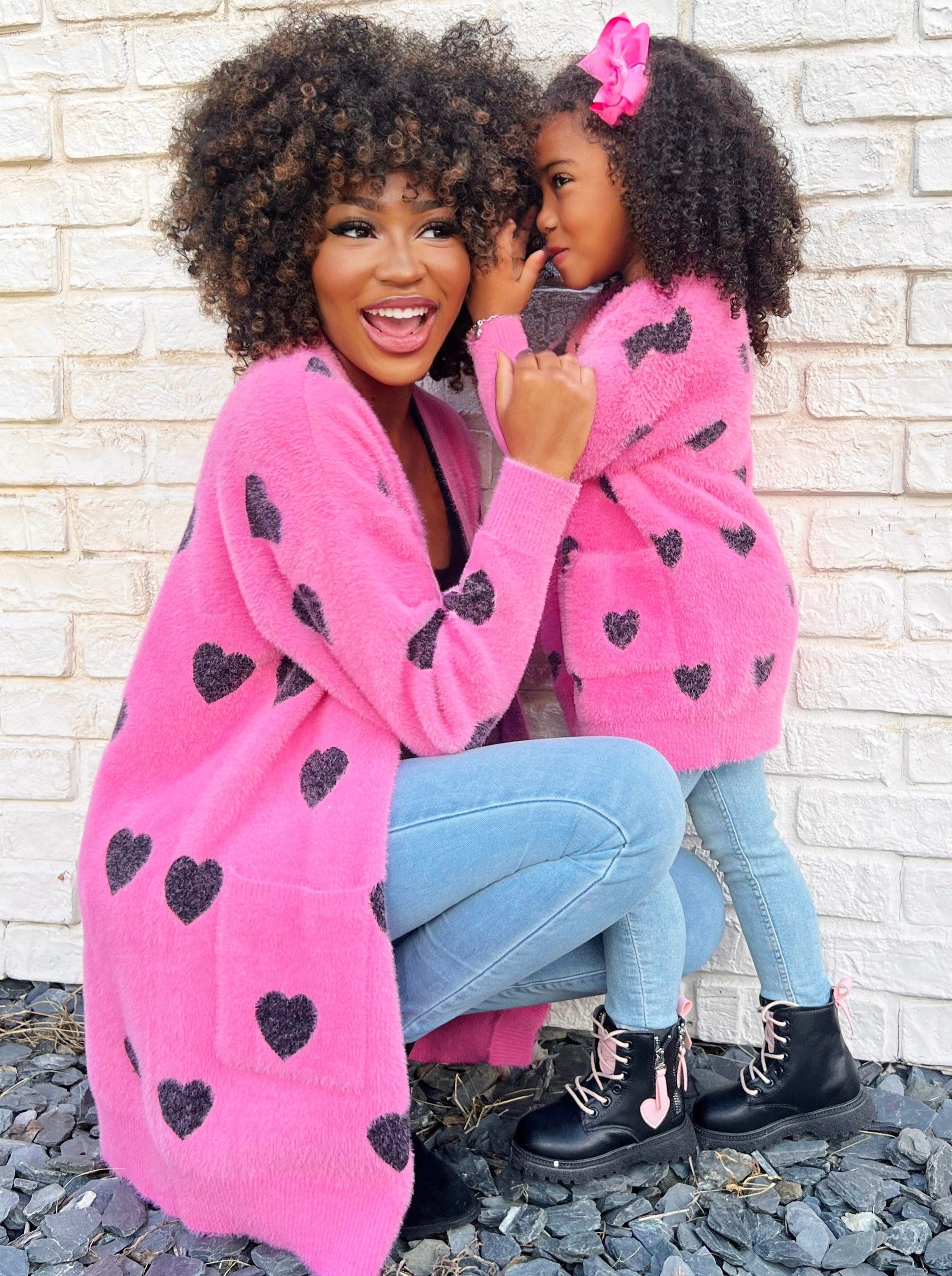 Mia Belle Girls I Love You Lots Pink Oversized Heart Cardigan SpadezStore