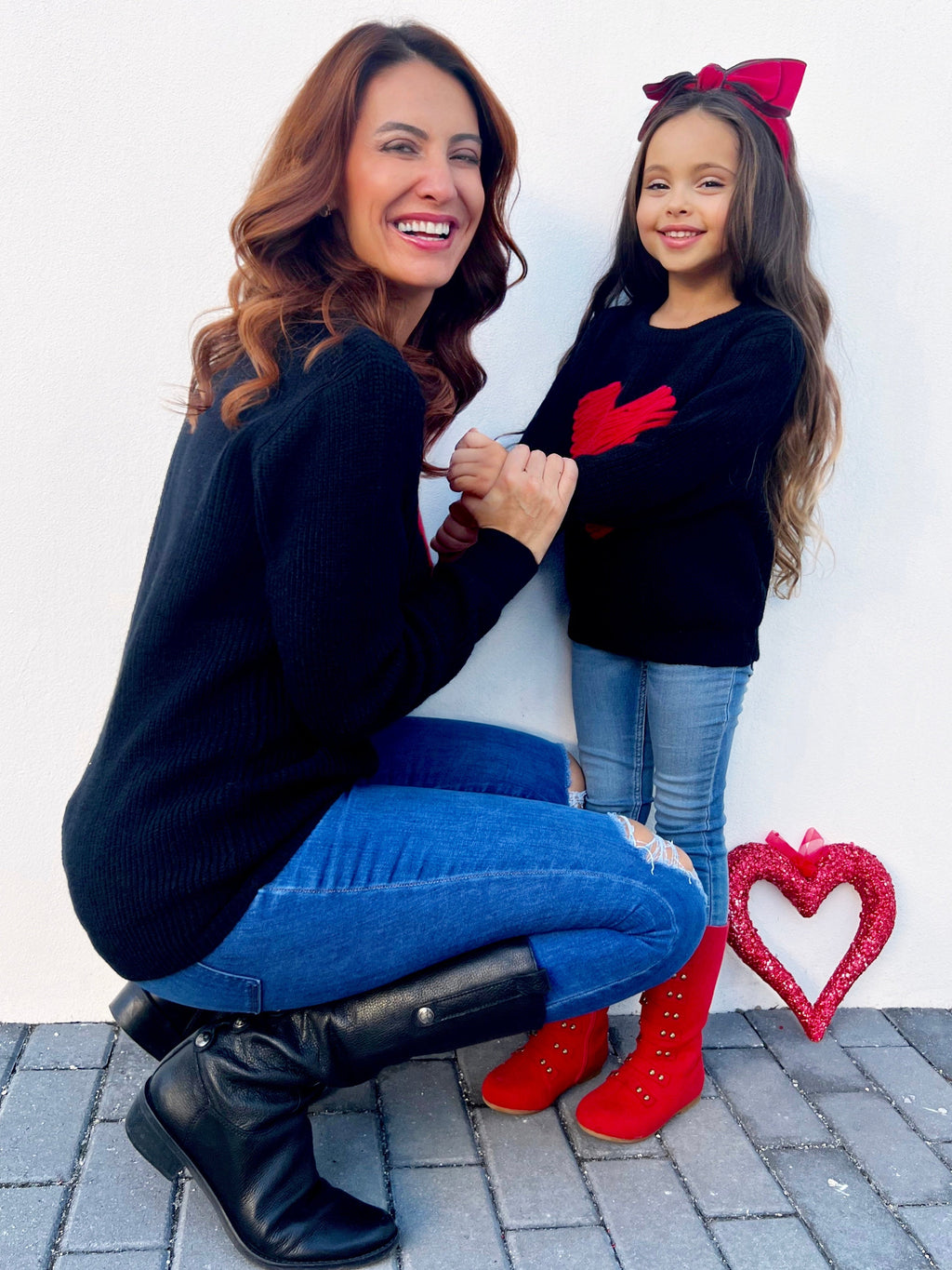 Mia Belle Girls Mommy and Me Love Note Embroidered Red Heart Sweater SpadezStore