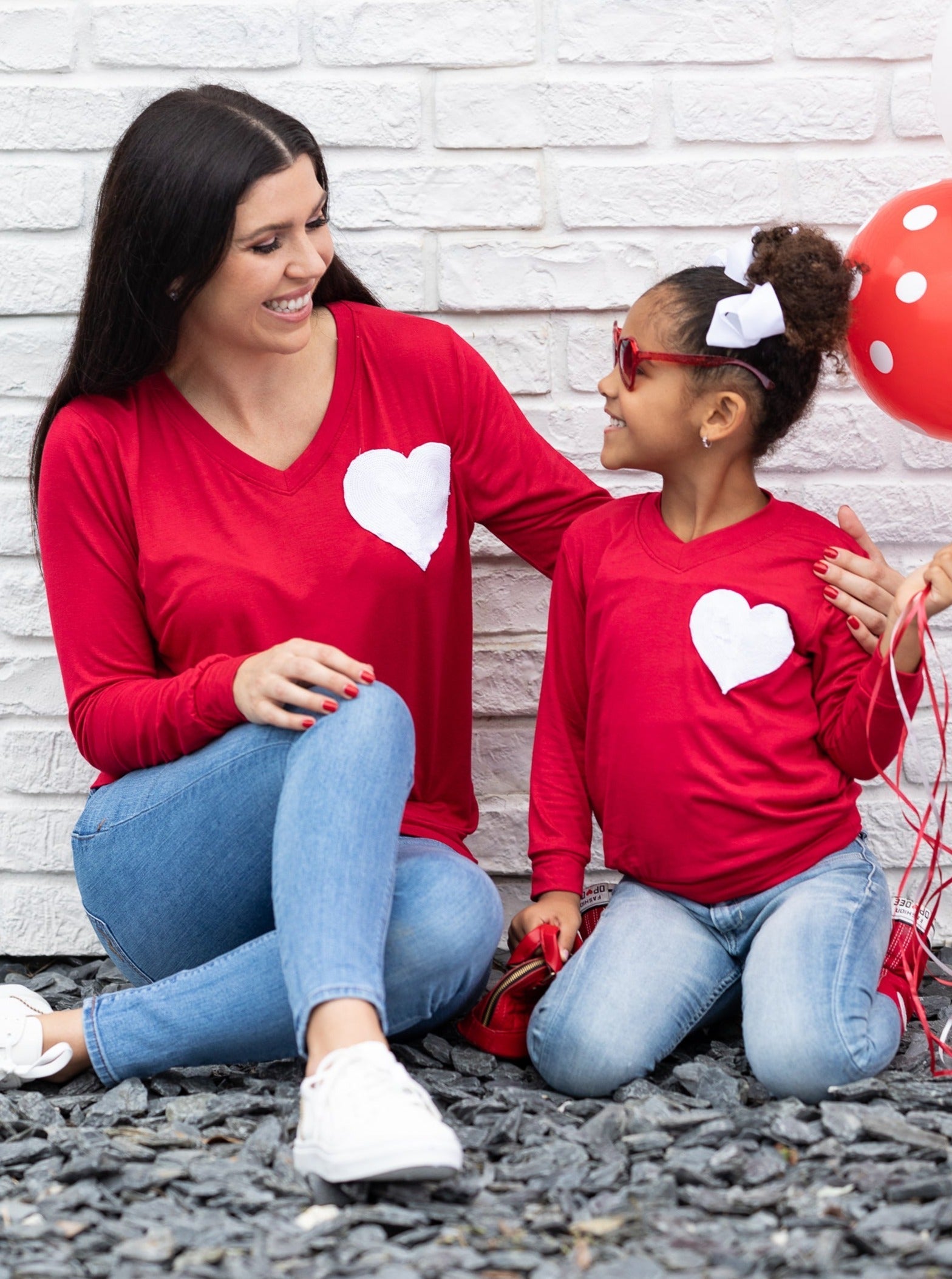 Mia Belle Girls Mommy & Me Glitter Heart Red Top SpadezStore