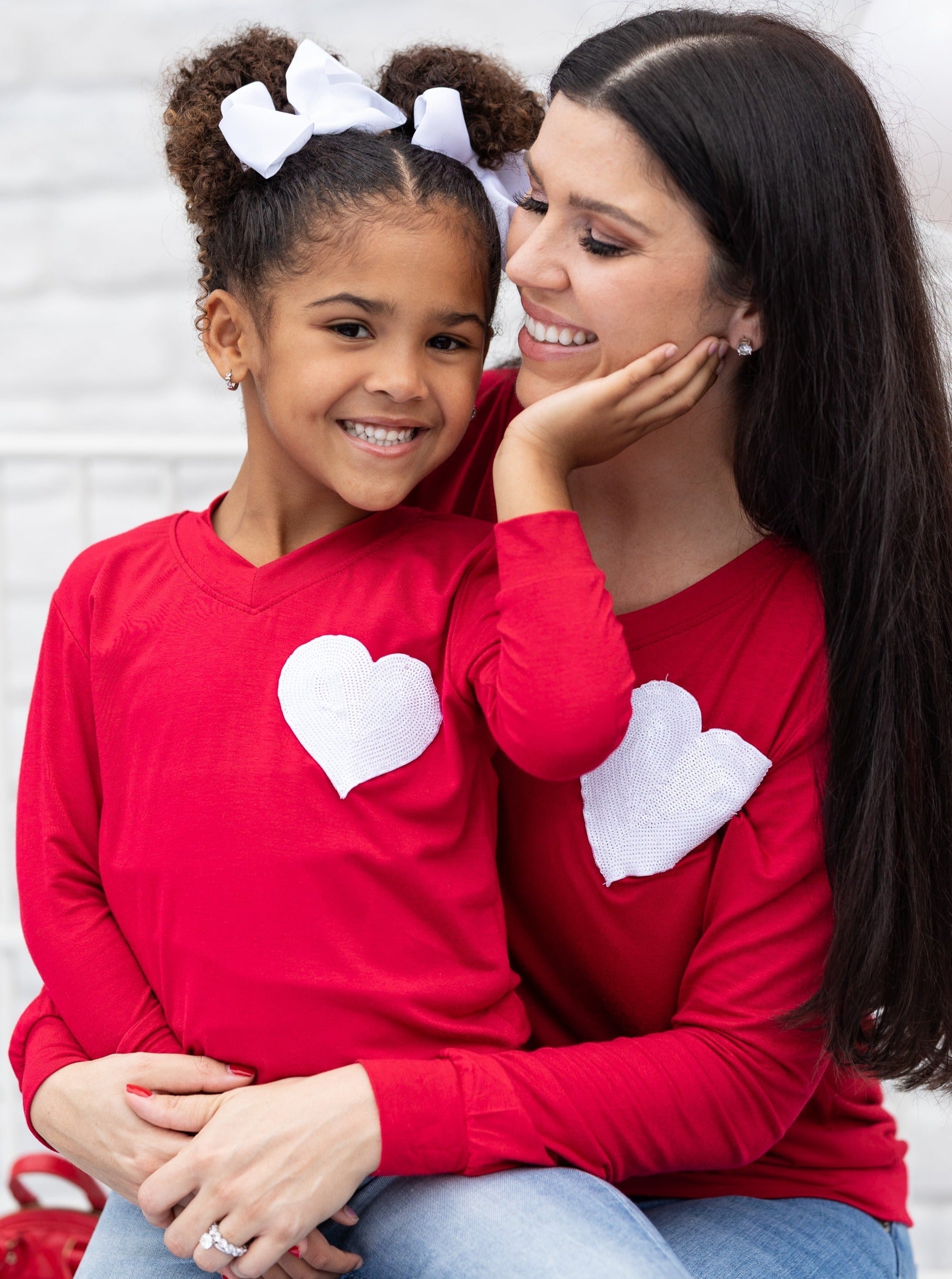 Mia Belle Girls Mommy & Me Glitter Heart Red Top SpadezStore