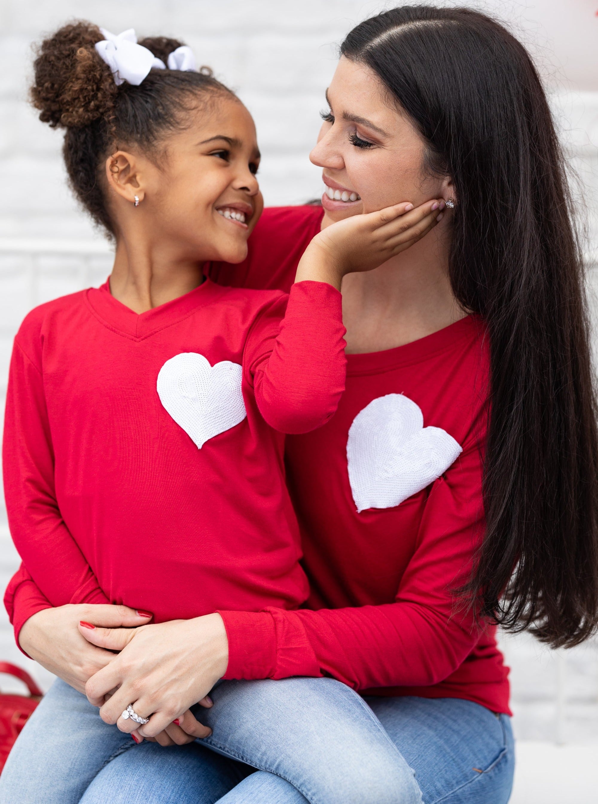 Mia Belle Girls Mommy & Me Glitter Heart Red Top SpadezStore