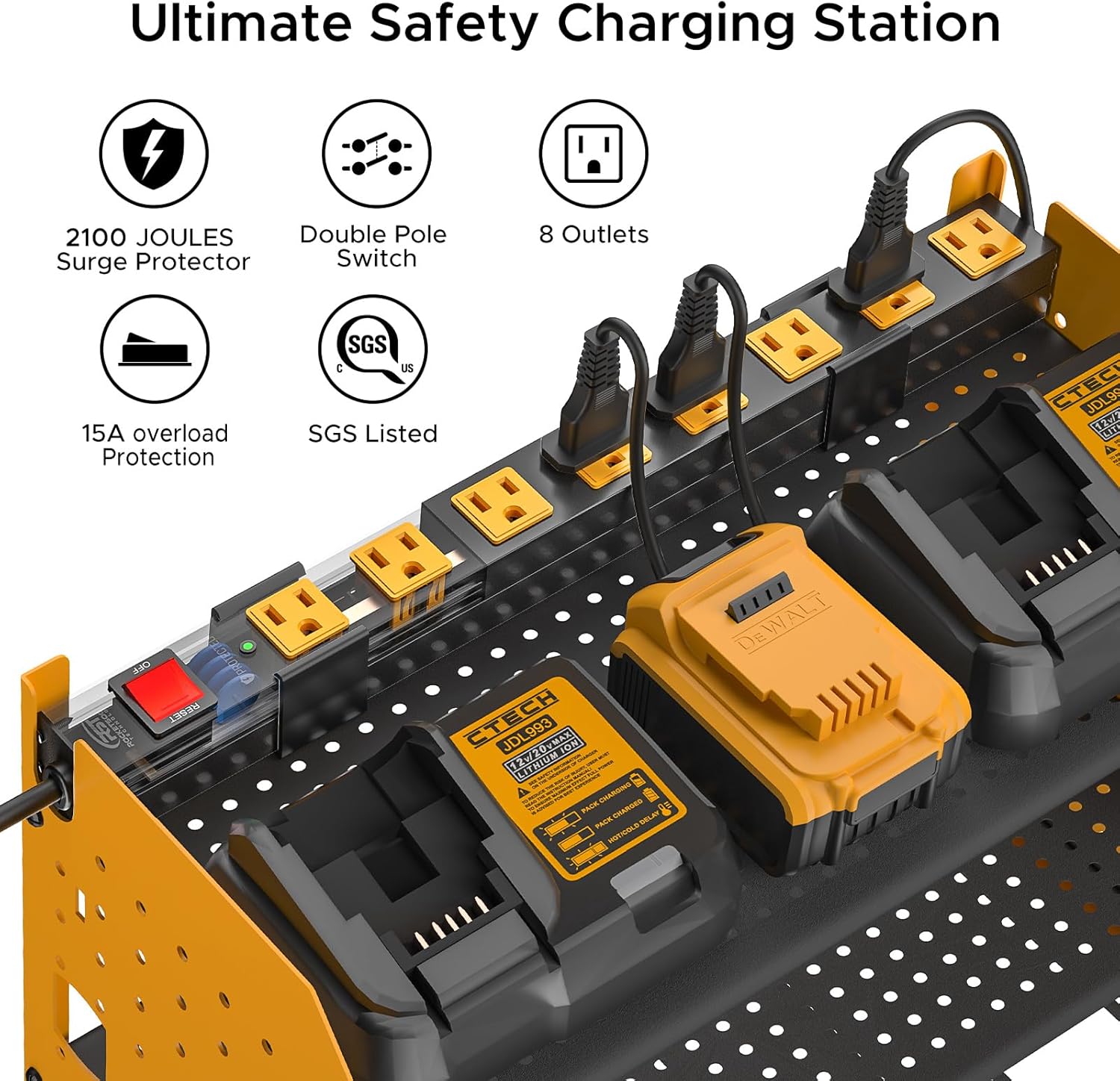 CRST Power Tool Organizer Wall Mount, Cordless Drill Holder with 8-Outlet Power Strip, Modular Garage Organization Storage Rack 36 Months Warranty SpadezStore
