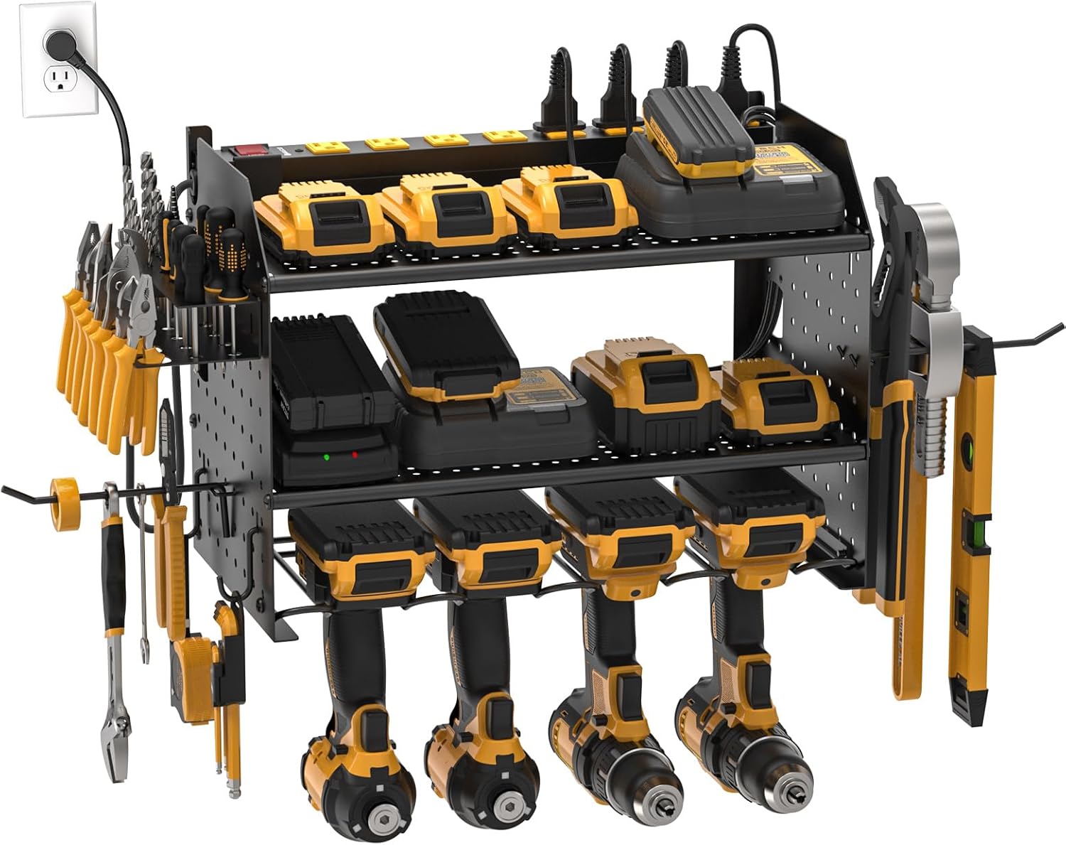 CRST Power Tool Organizer Wall Mount, Cordless Drill Holder with 8-Outlet Power Strip, Modular Garage Organization Storage Rack 36 Months Warranty SpadezStore