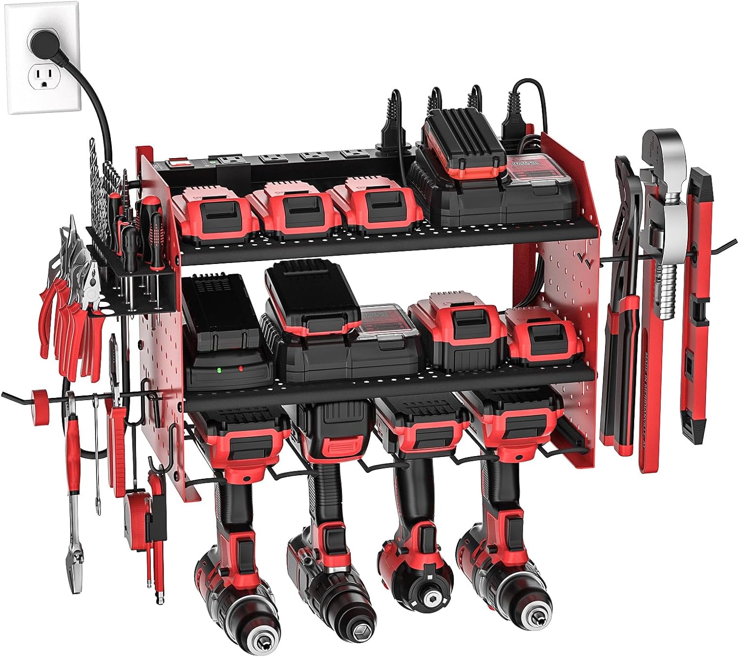 CRST Power Tool Organizer Wall Mount, Cordless Drill Holder with 8-Outlet Power Strip, Modular Garage Organization Storage Rack 36 Months Warranty SpadezStore
