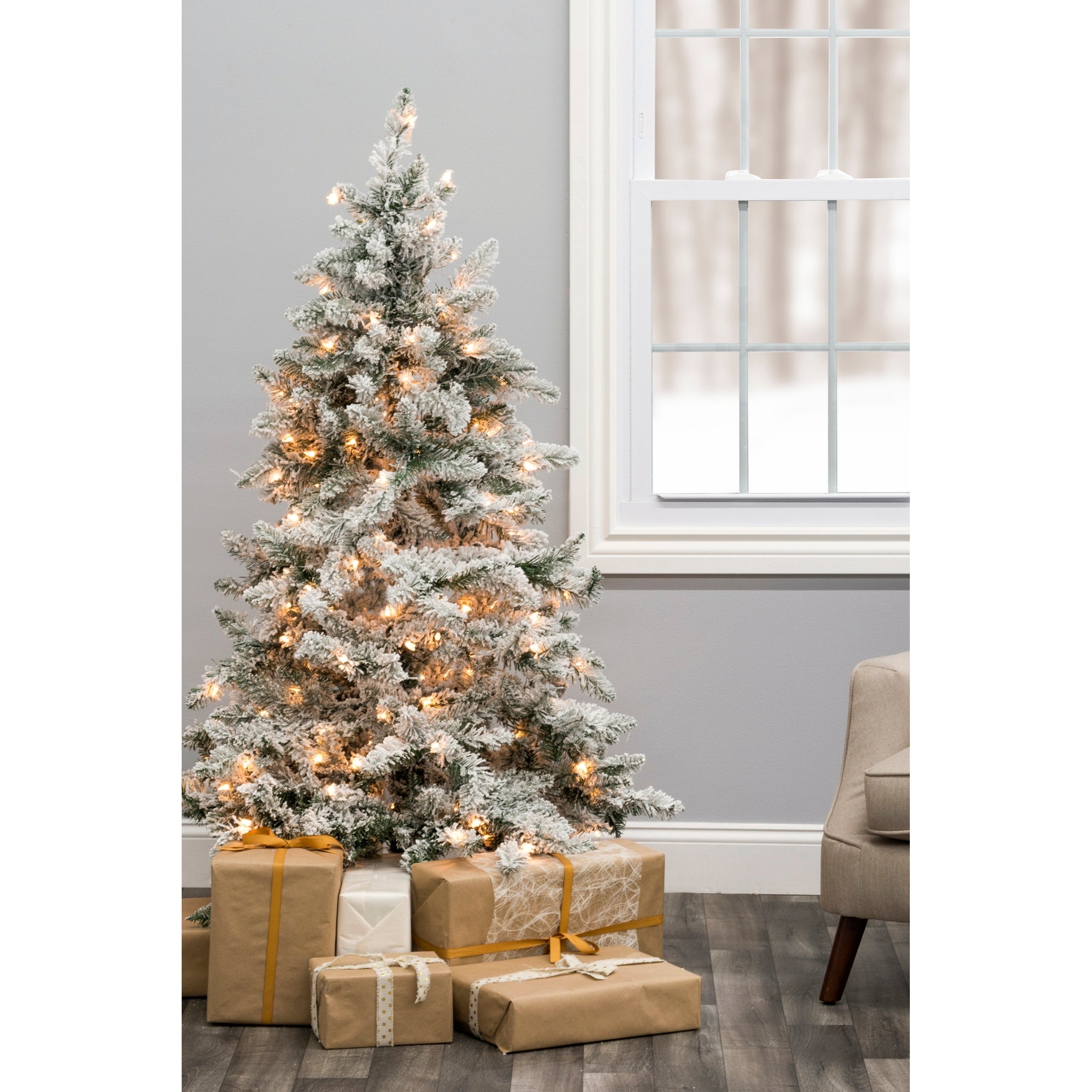 Perfect Holiday 5' Pre-lit Alpine Spruce Snow Flocked Christmas Tree SpadezStore