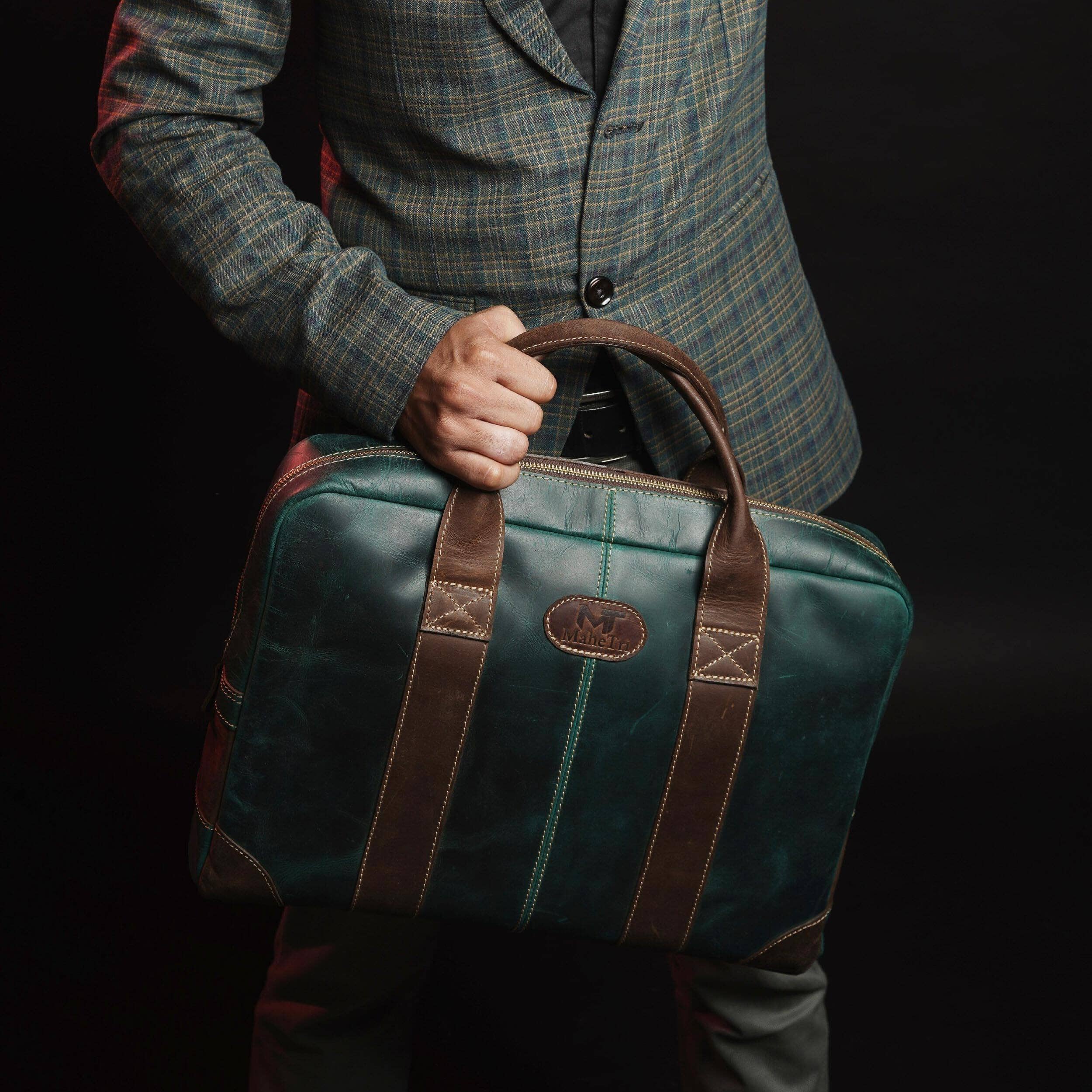 Classy Leather Bags MaheTri Jefferson Briefcase SpadezStore