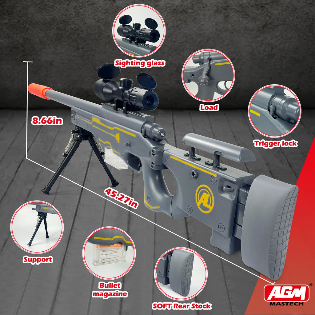 AGM MASTECH AWM Tactical Sniper Blaster – Foldable Stock Foam Dart Rifle for Backyard Battles