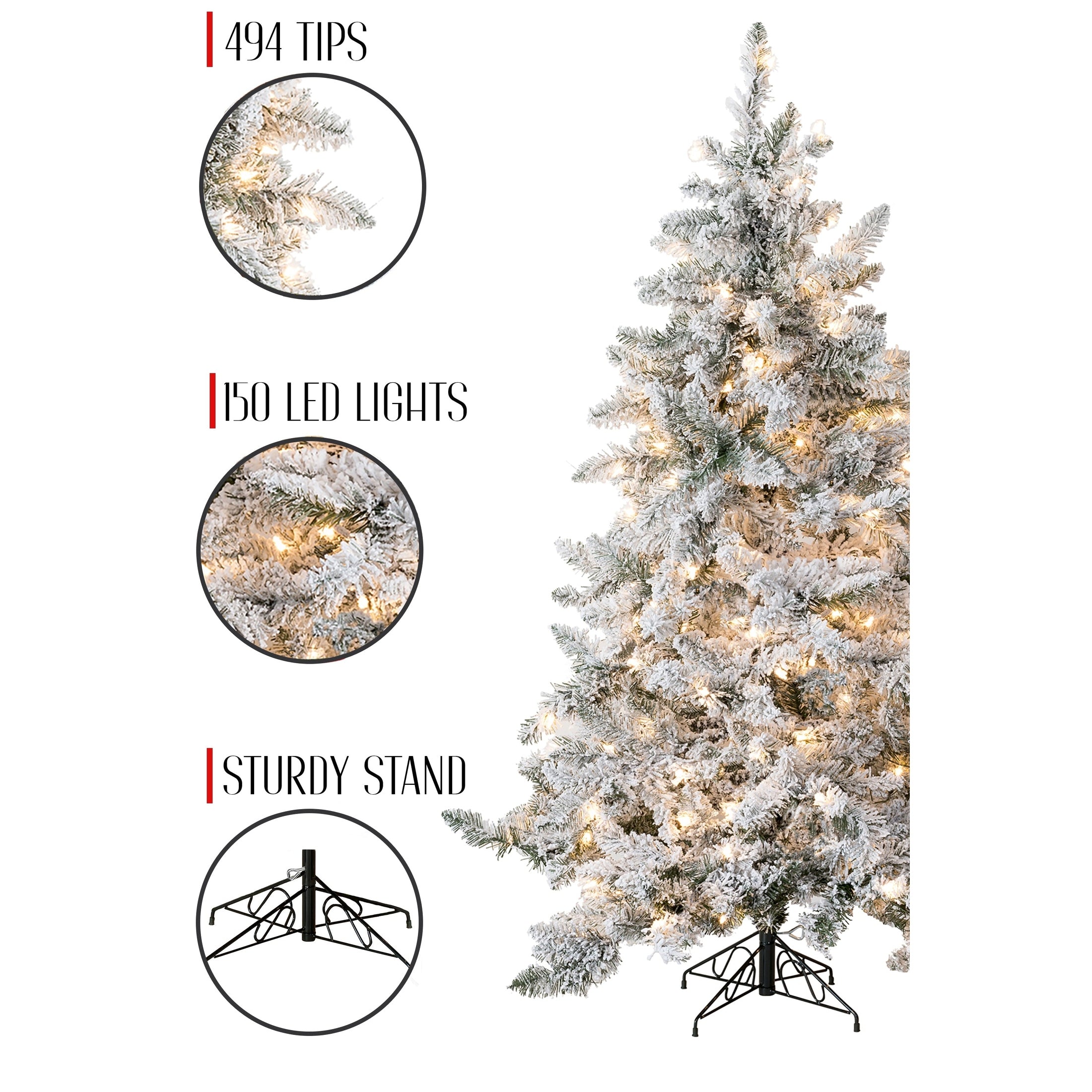 Perfect Holiday 5' Pre-lit Alpine Spruce Snow Flocked Christmas Tree SpadezStore