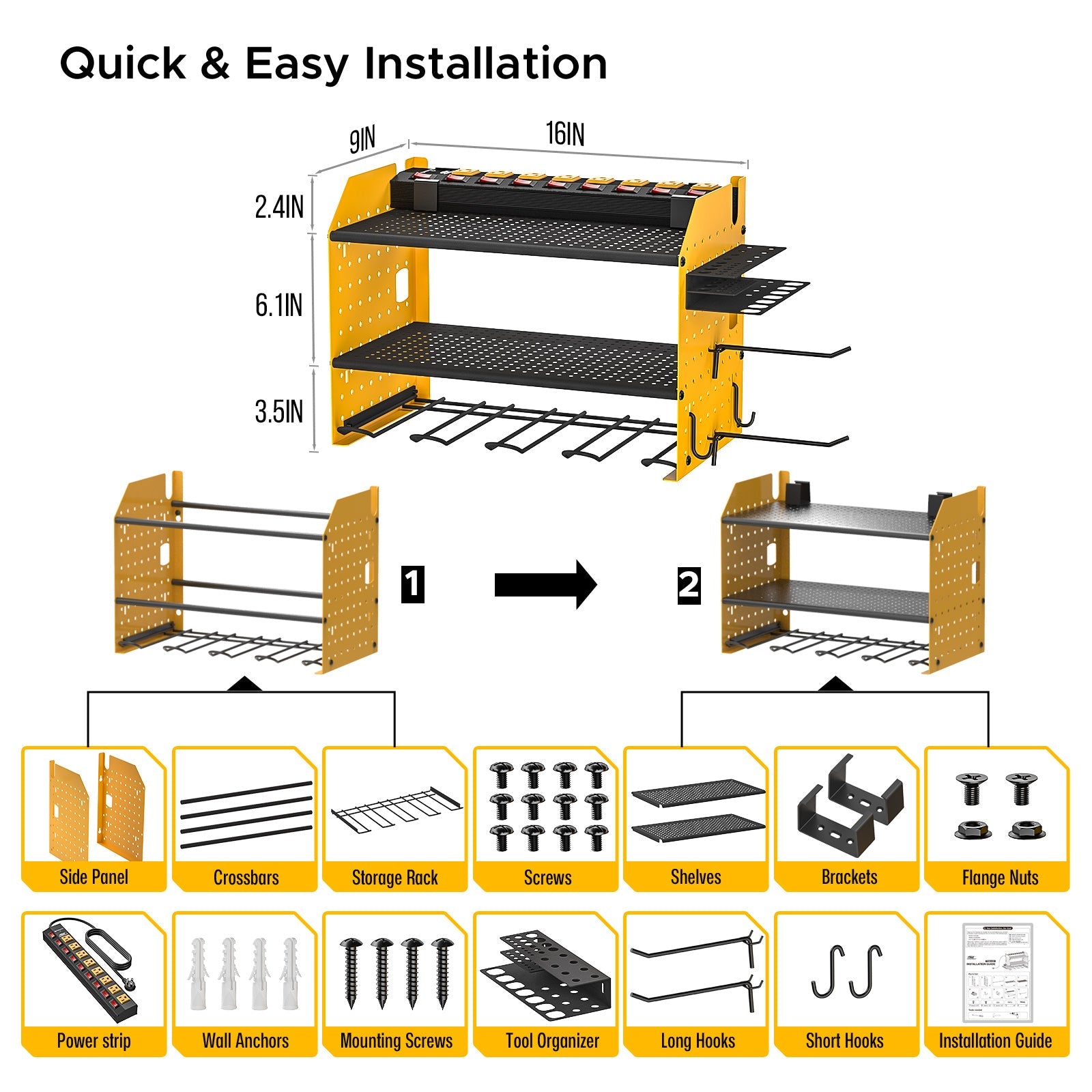 CRST Power Tool Organizer Wall Mount, Cordless Drill Holder with 8-Outlet Power Strip, Modular Garage Organization Storage Rack 36 Months Warranty SpadezStore
