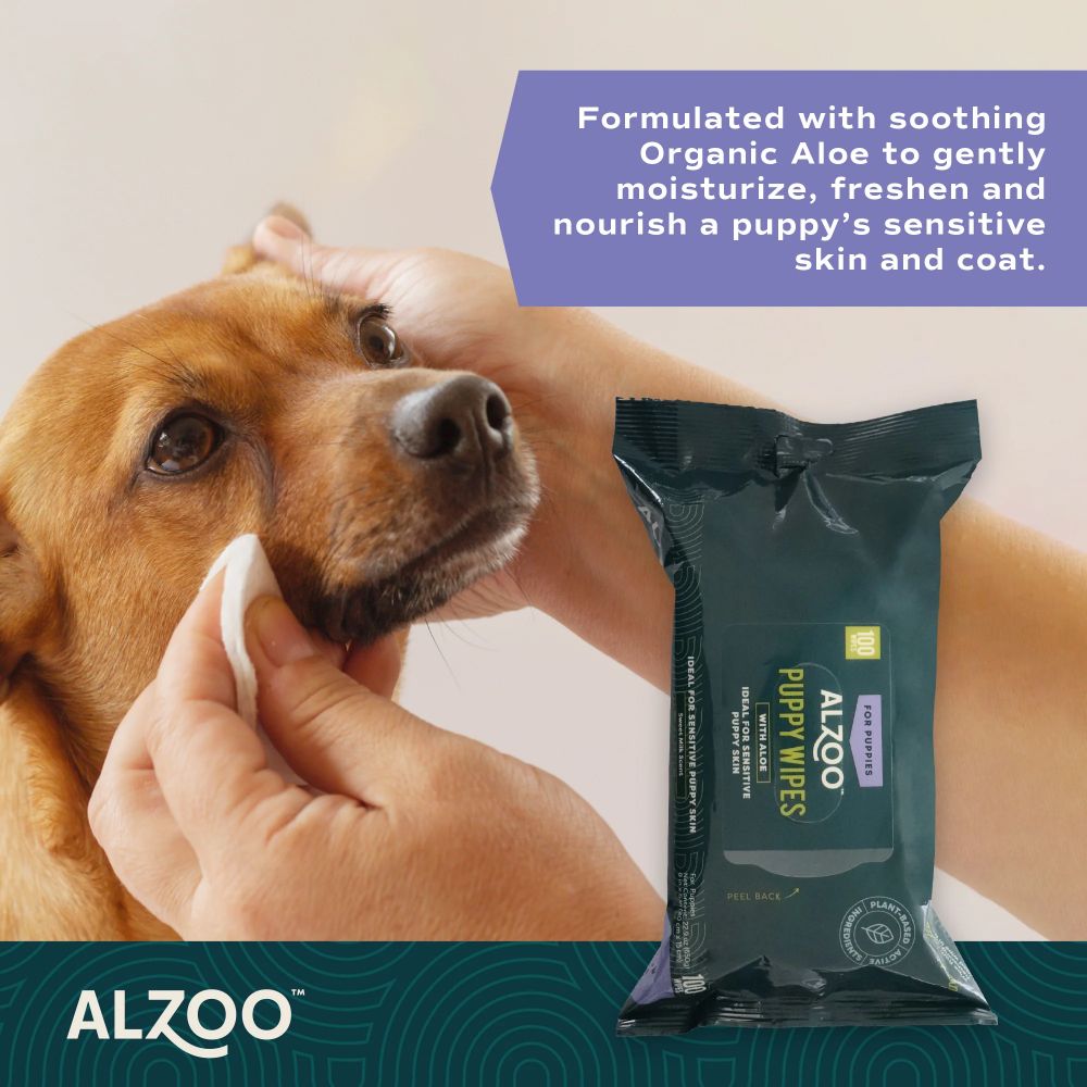 ALZOO Plant-Based Grooming Wipes for Puppies 100 count SpadezStore