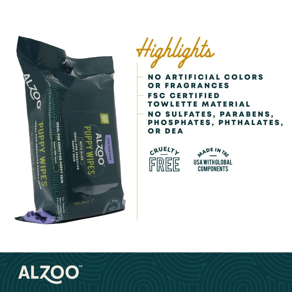 ALZOO Plant-Based Grooming Wipes for Puppies 100 count SpadezStore