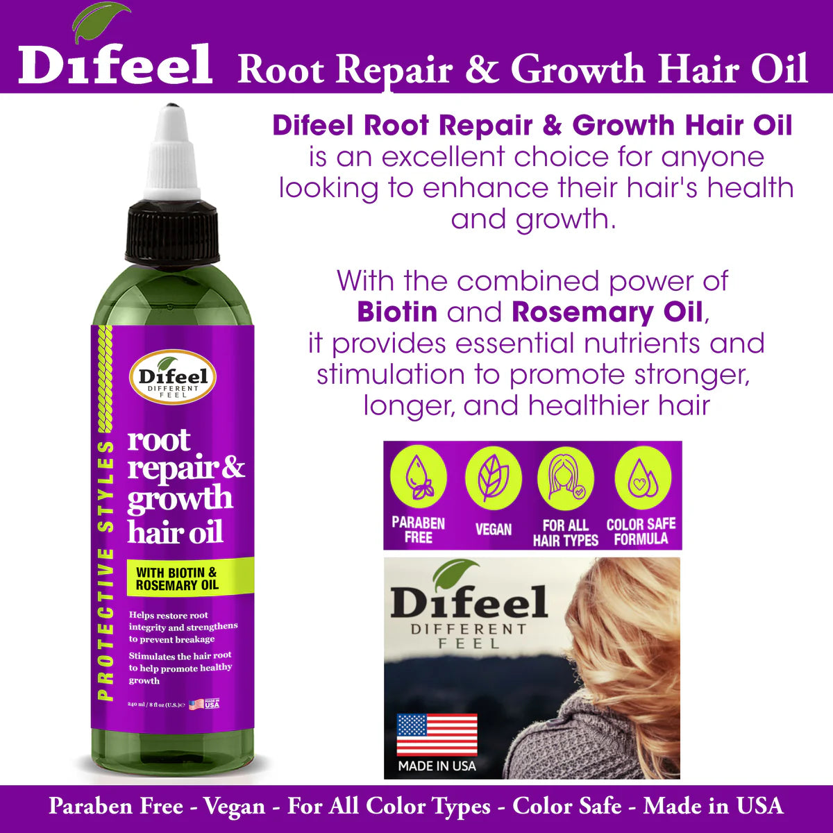 Difeel Root Repair & Growth Hair Oil 8oz SpadezStore