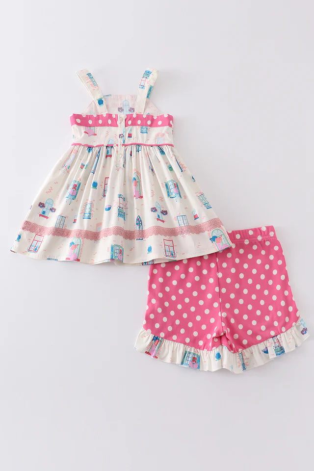 Cotton Castle Platinum Balcony Print Strap Girl Set S24A033 SpadezStore