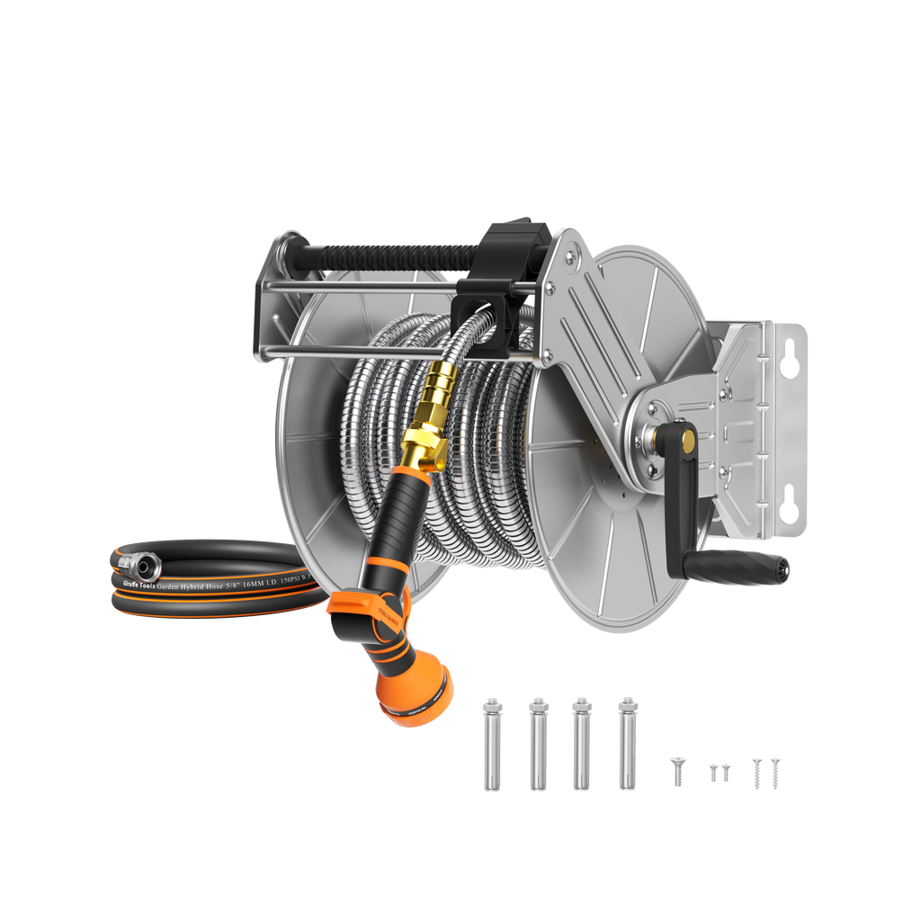 Giraffe Tools Wall Mounted Hose Reel-Stainless Steel-Heavy Duty SpadezStore