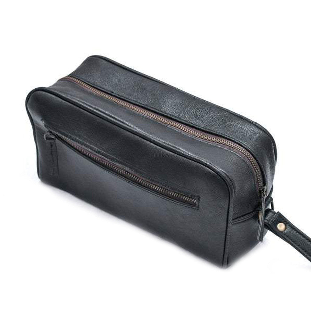 Classy Leather Bags The Single Section Toiletry- Black SpadezStore