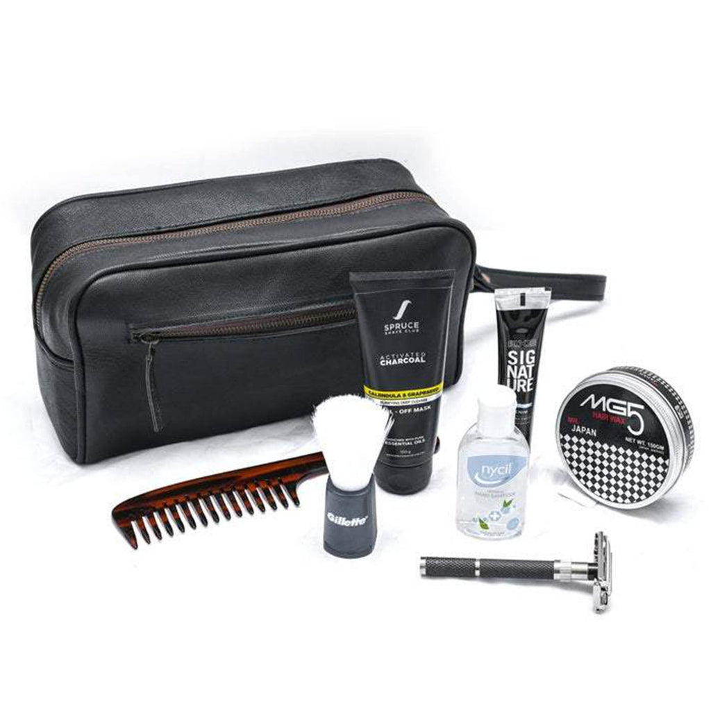 Classy Leather Bags The Single Section Toiletry- Black SpadezStore