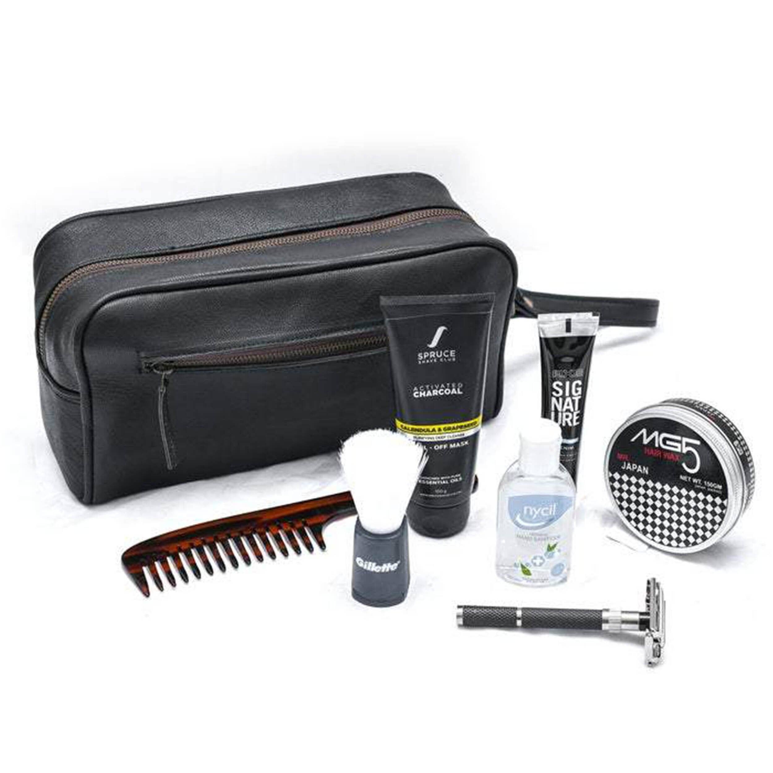 Classy Leather Bags The Single Section Toiletry- Black SpadezStore