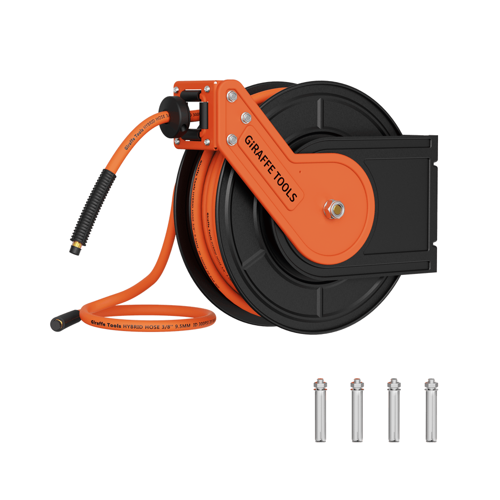 Giraffe Tools Retractable Air Hose Reel-Alloy Steel Reel-3/8in 25ft-50ft SpadezStore