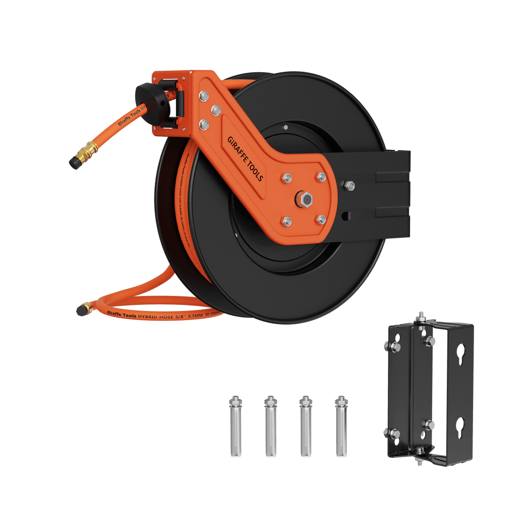 Giraffe Tools Retractable Air Hose Reel-Alloy Steel Reel-3/8in 25ft-50ft SpadezStore