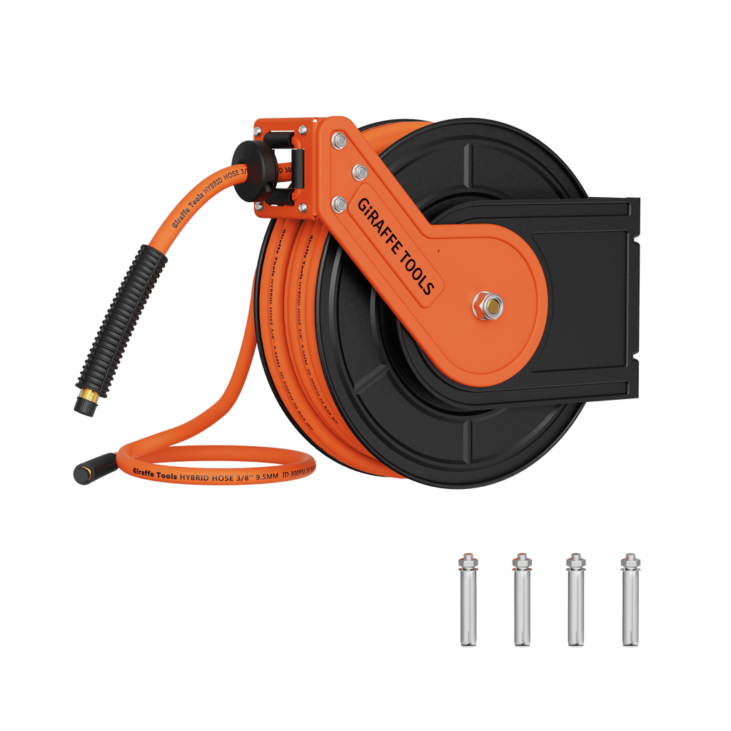 Giraffe Tools Retractable Air Hose Reel-Alloy Steel Reel-3/8in 25ft-50ft SpadezStore
