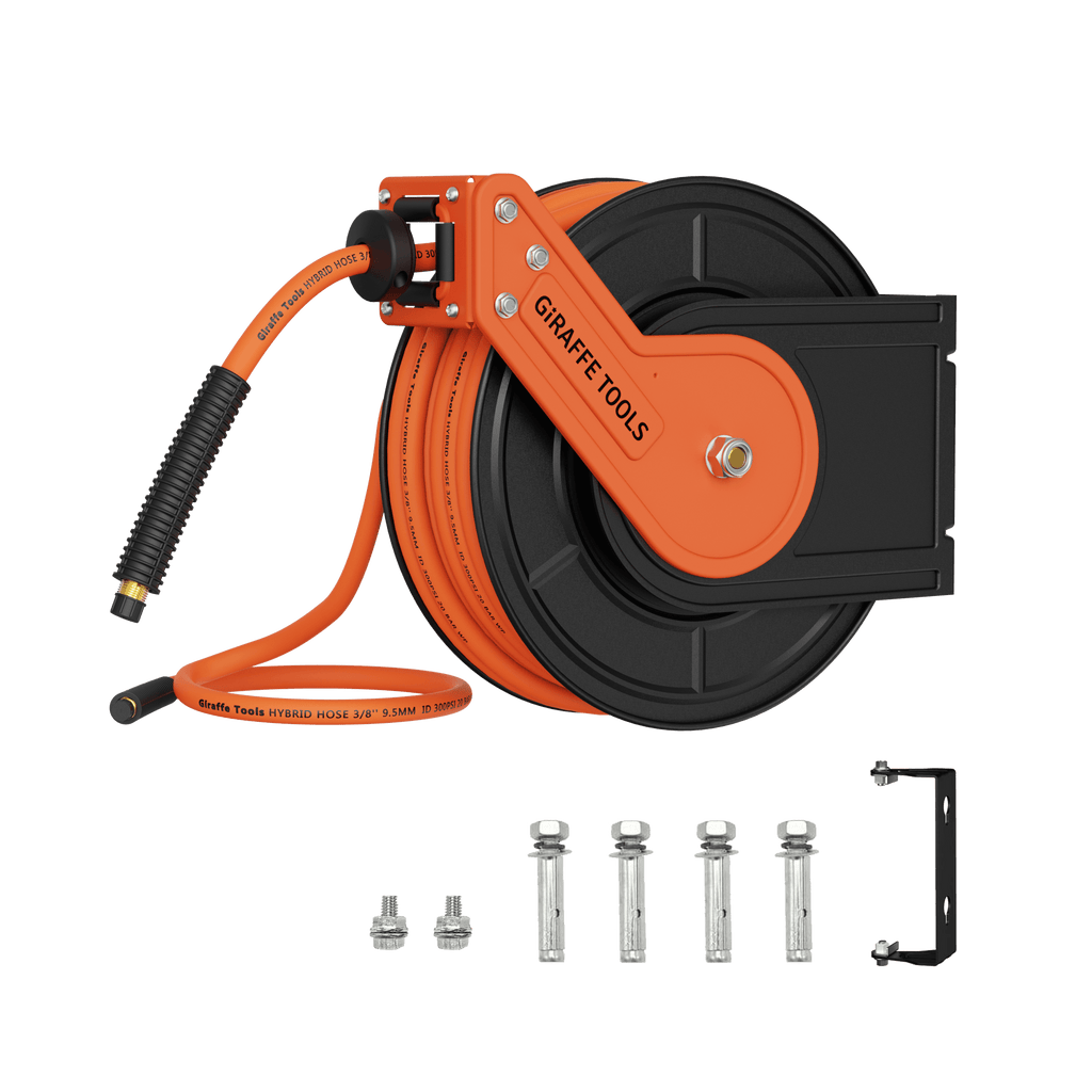 Giraffe Tools Retractable Air Hose Reel-Alloy Steel Reel-3/8in 25ft-50ft SpadezStore