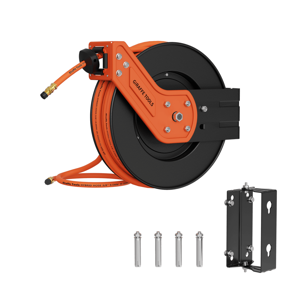 Giraffe Tools Retractable Air Hose Reel-Alloy Steel Reel-3/8in 25ft-50ft SpadezStore