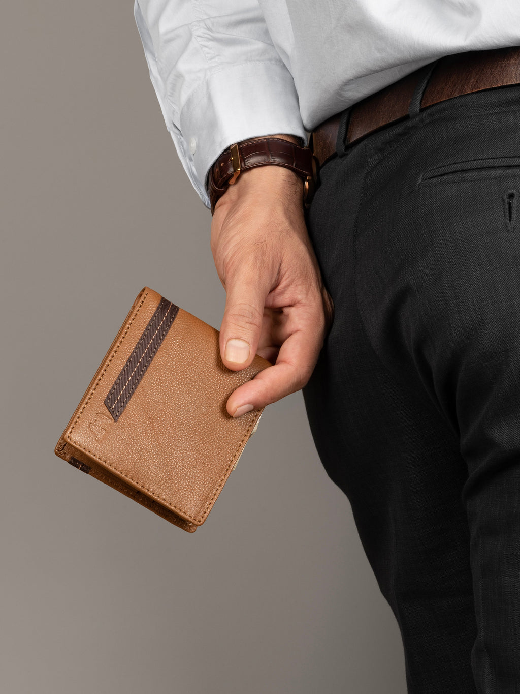 Classy Leather Bags Stripe Brown Men's Wallet