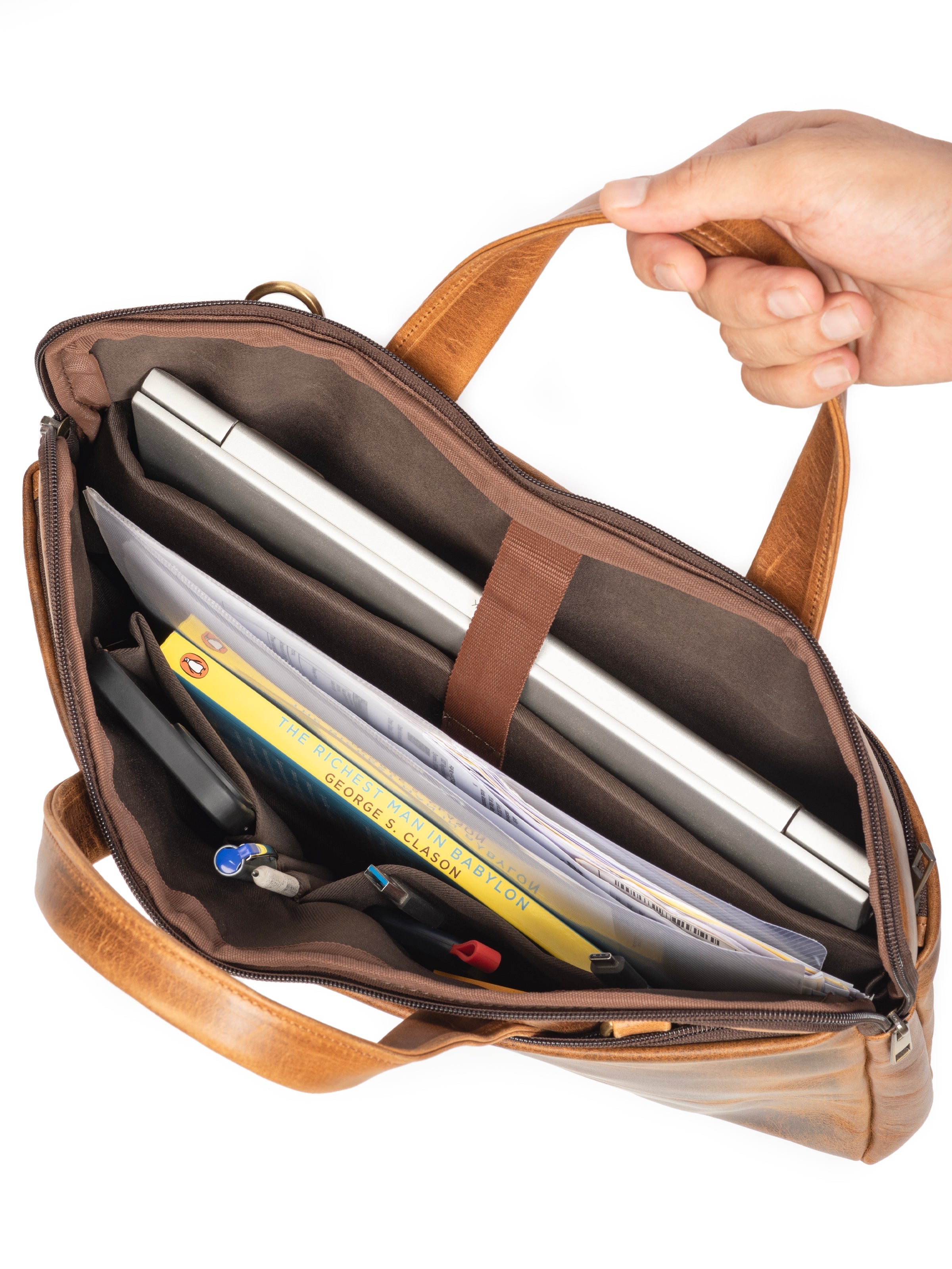 Classy Leather Bags Harbor Laptop Briefcase, Tan SpadezStore