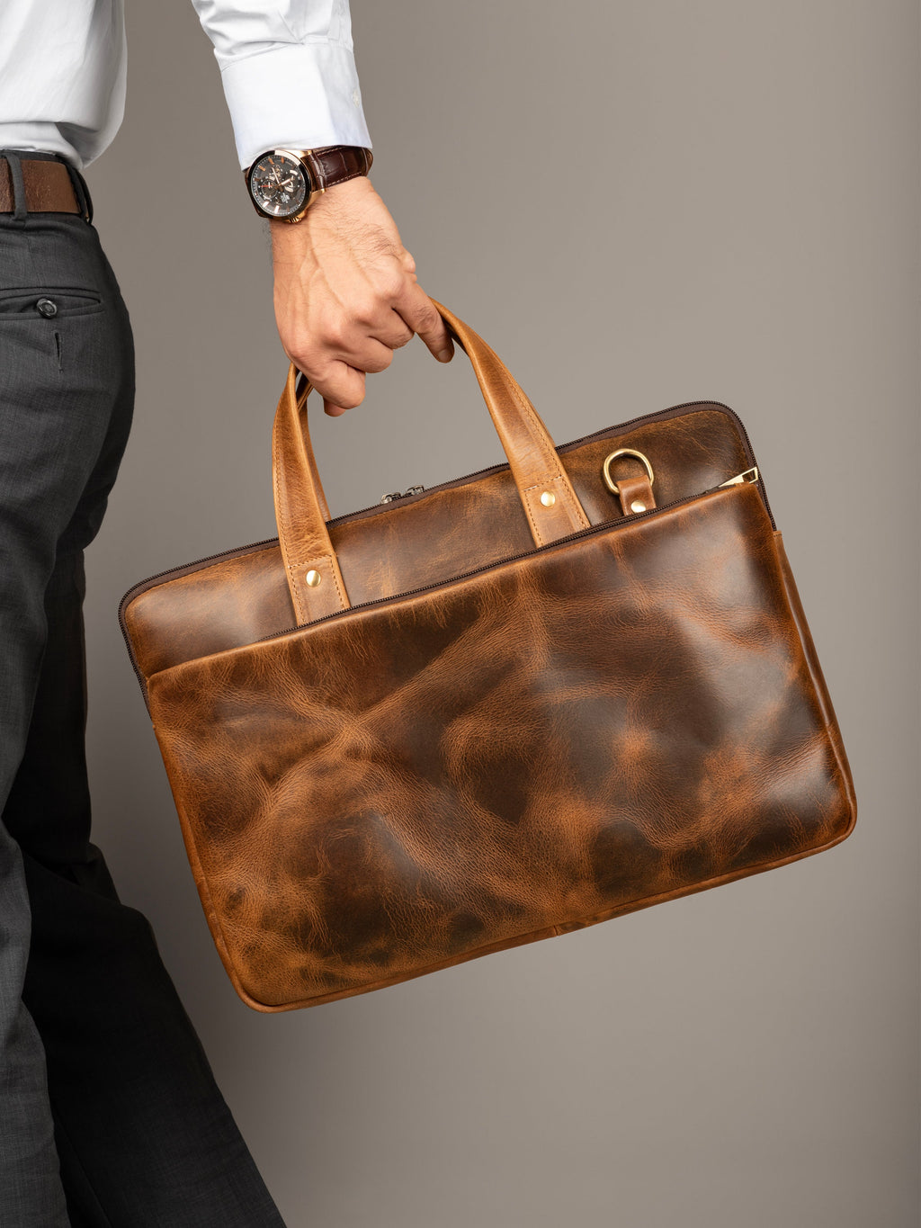Classy Leather Bags Harbor Laptop Briefcase, Tan SpadezStore