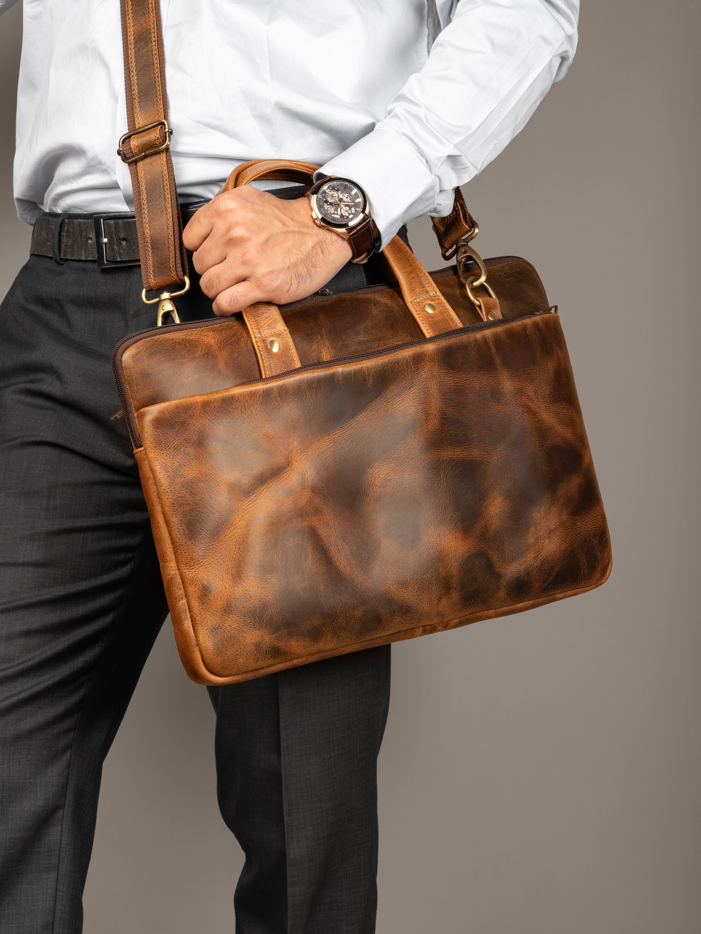 Classy Leather Bags Harbor Laptop Briefcase, Tan SpadezStore