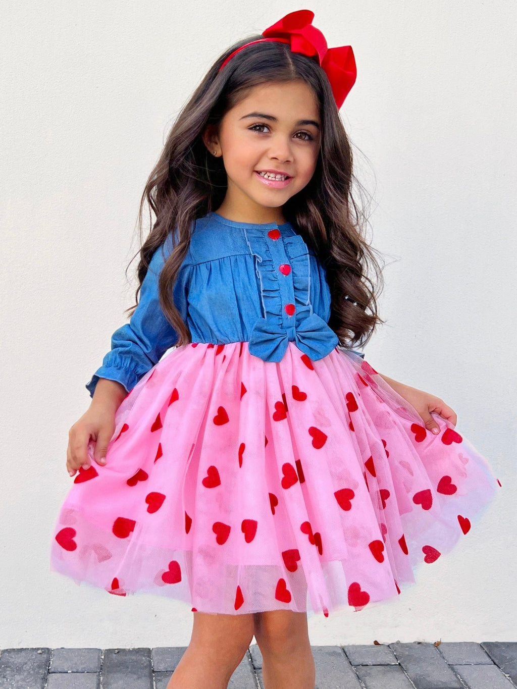 Mia Belle Girls Twirl Into My Heart Chambray Tutu Dress SpadezStore
