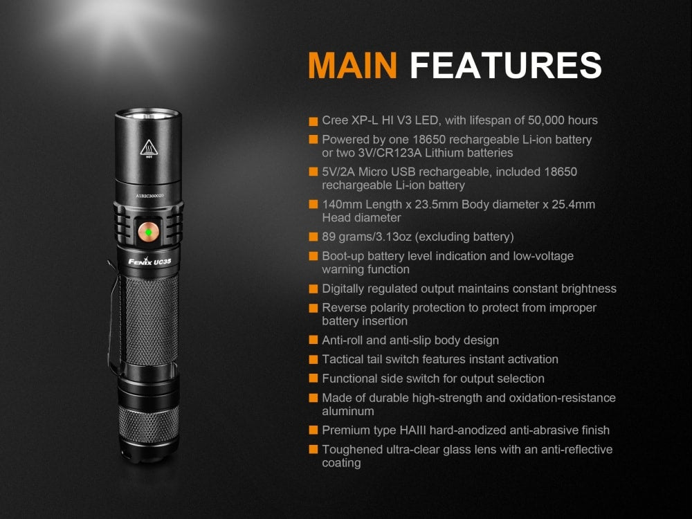 Fenix UC35 V2.0 LED Rechargeable EDC Flashlight SpadezStore