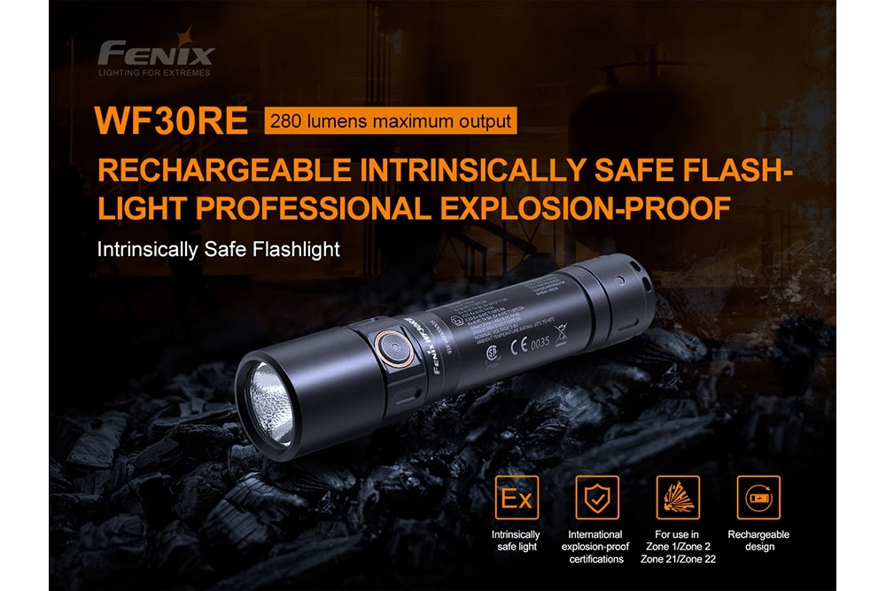 Fenix WF30RE Intrinsically Safe Flashlight - 280 Lumens SpadezStore