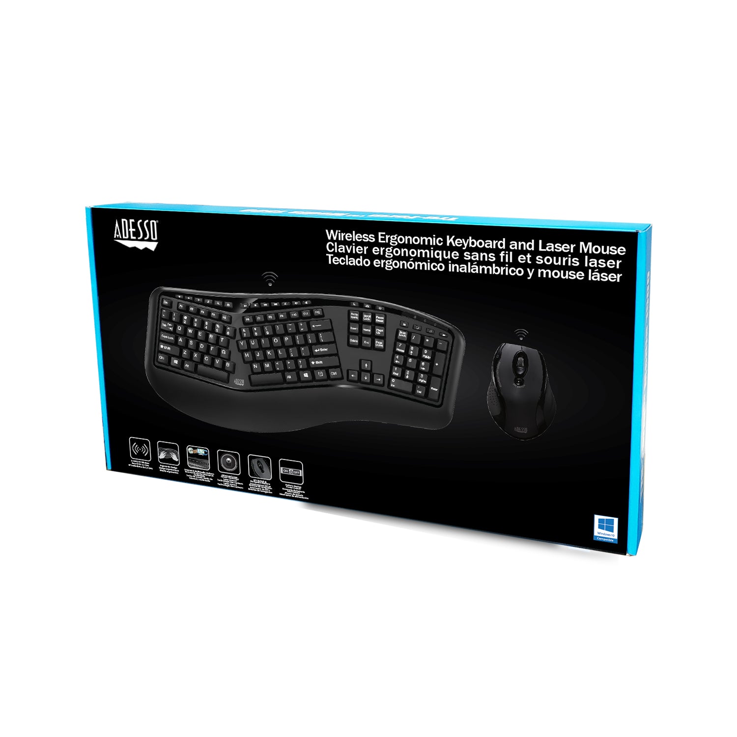 Adesso Tru-Form Media 1500 - Wireless Ergonomic Keyboard and Laser Mouse SpadezStore