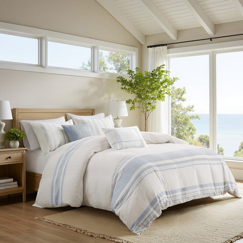 Harbor House Blue Morgan 5 Piece Cotton Jaquard Duvet Set SpadezStore