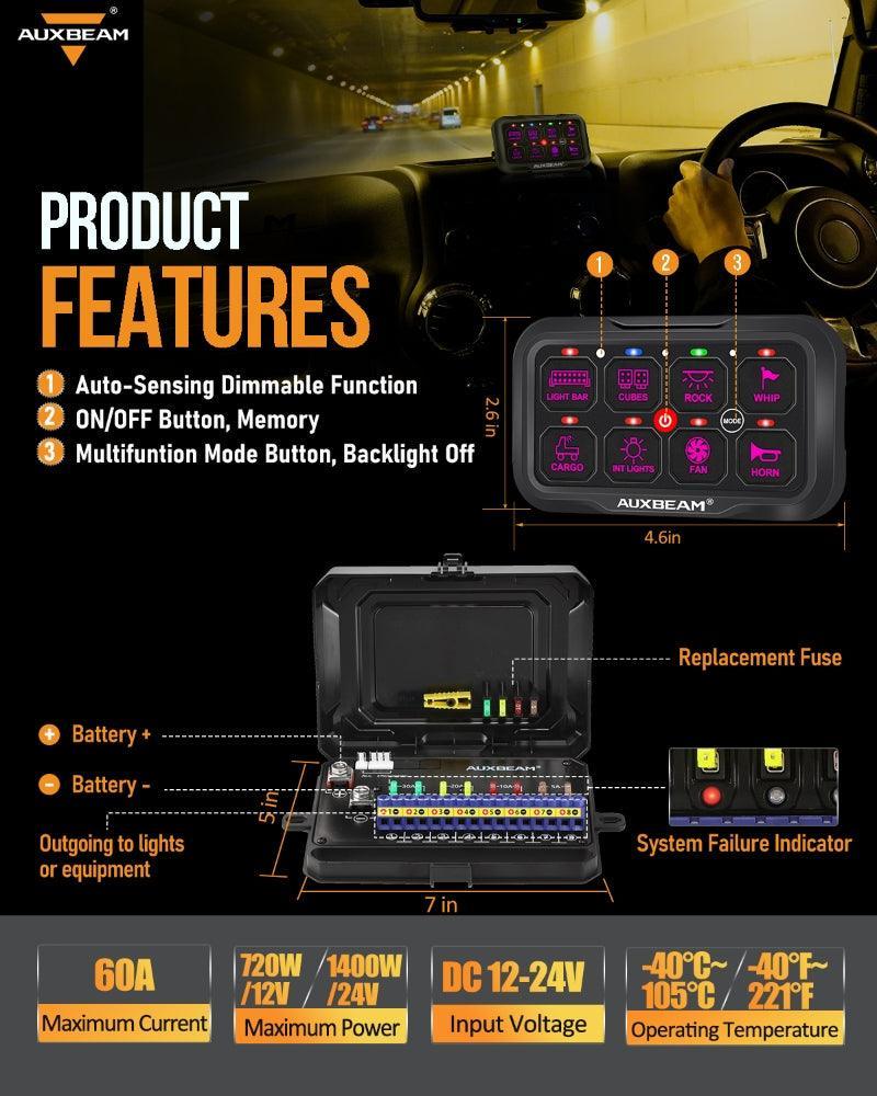 Auxbeam AR Series 6/8 Gang LED Switch Panel Off Road Light Controller SpadezStore