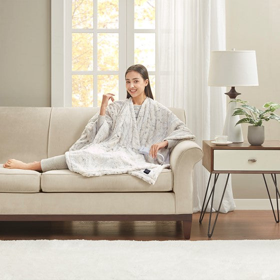 Beautyrest Zuri Faux Fur Heated Wrap with Built-in Controller SpadezStore
