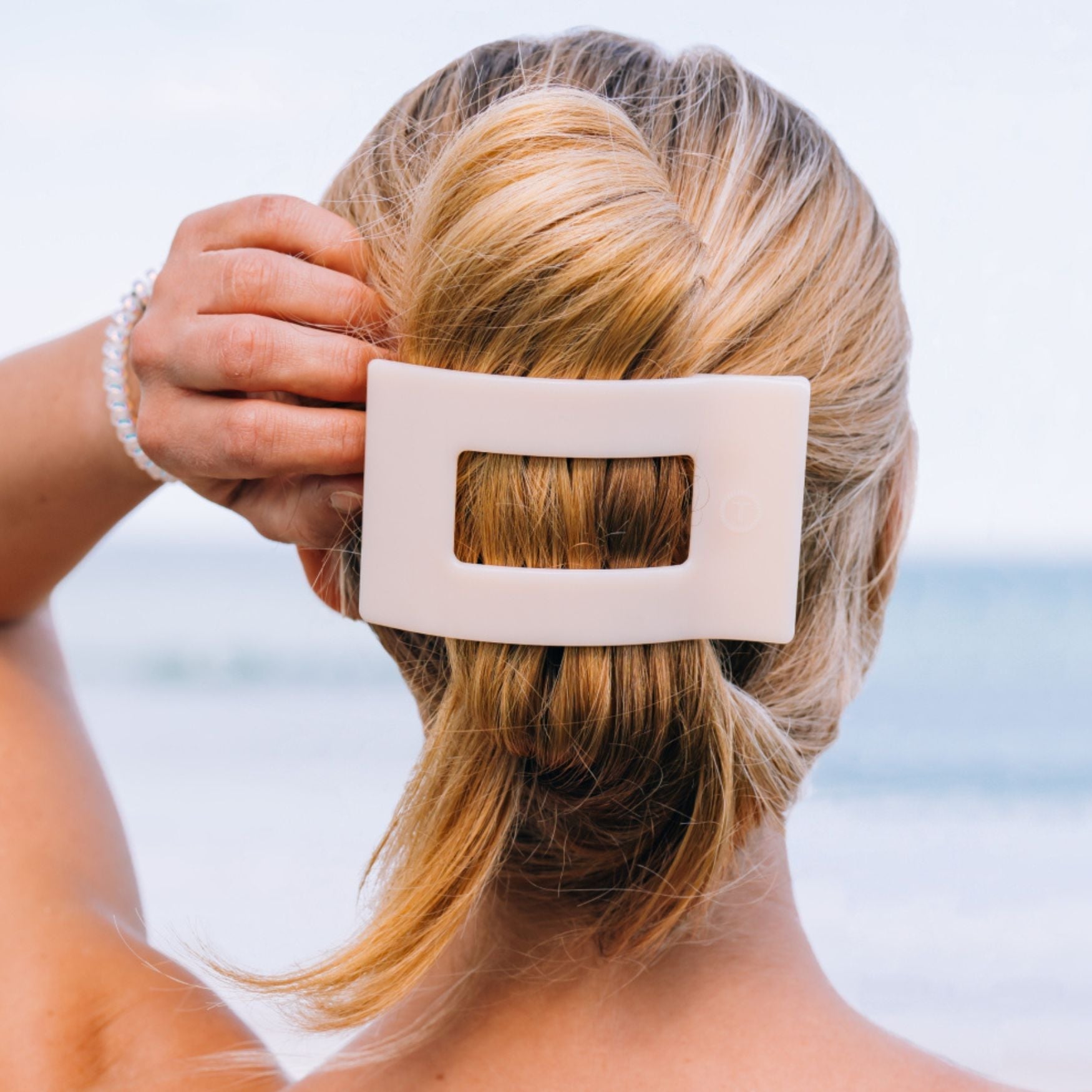 TELETIES Almond Beige Large Flat Rectangle Hair Clip