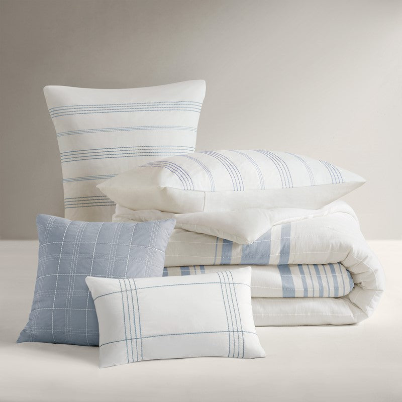 Harbor House Blue Morgan 5 Piece Cotton Jaquard Duvet Set SpadezStore